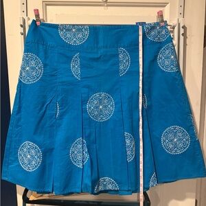 Ann Taylor Cotton Blue Medallion Pleated A-Line Skirt